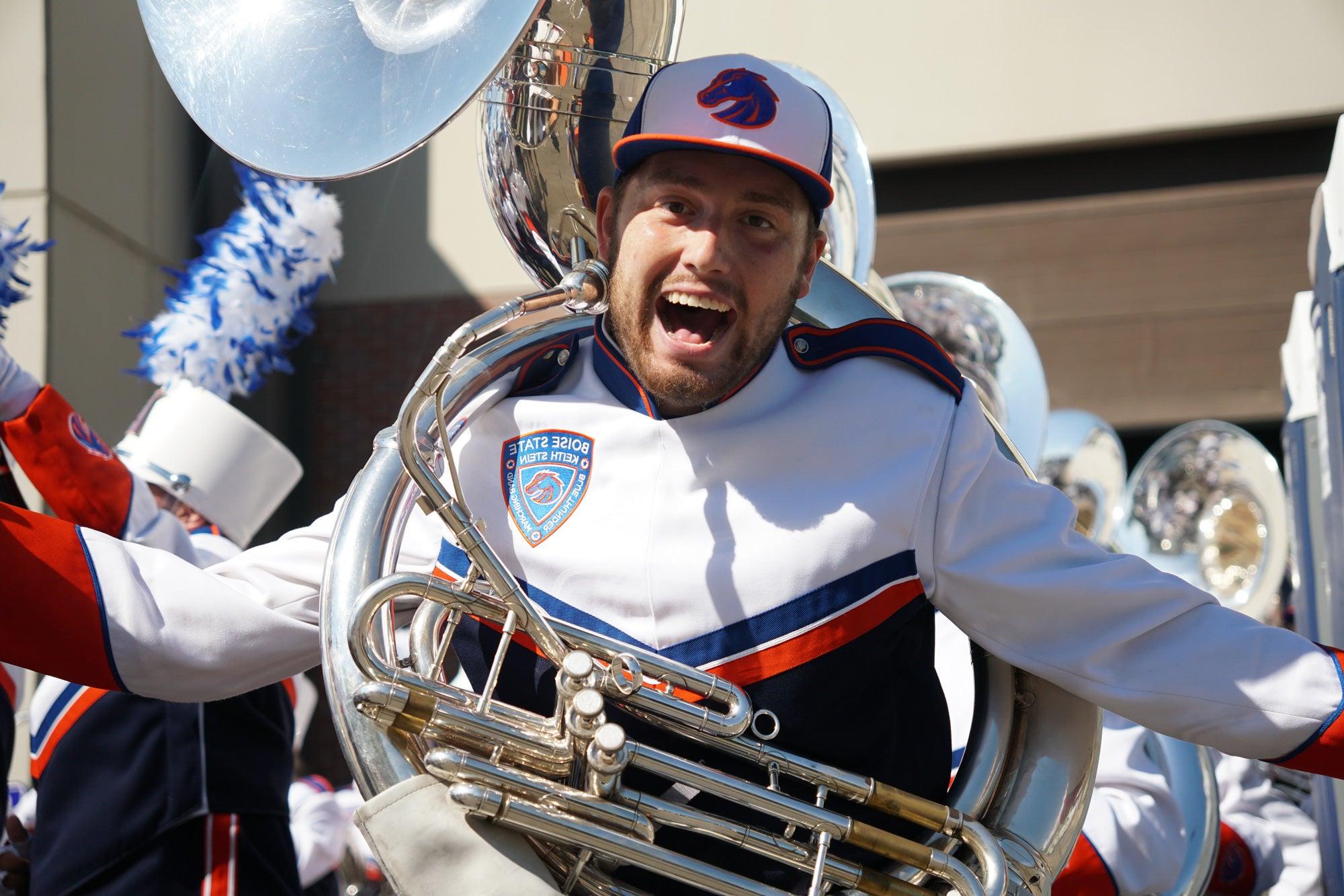 Martin Cuntz with instrument in his Blue Thunder uniform